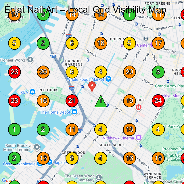 Éclat Nail Art Brooklyn GeoGrid ranking map for Nail salon Brooklyn NY